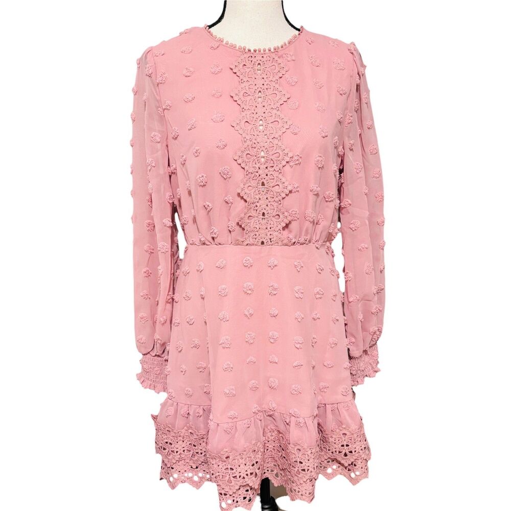 Simplee Swiss Dot Guipure Lace Dress Sz M Layered Lantern Sleeves